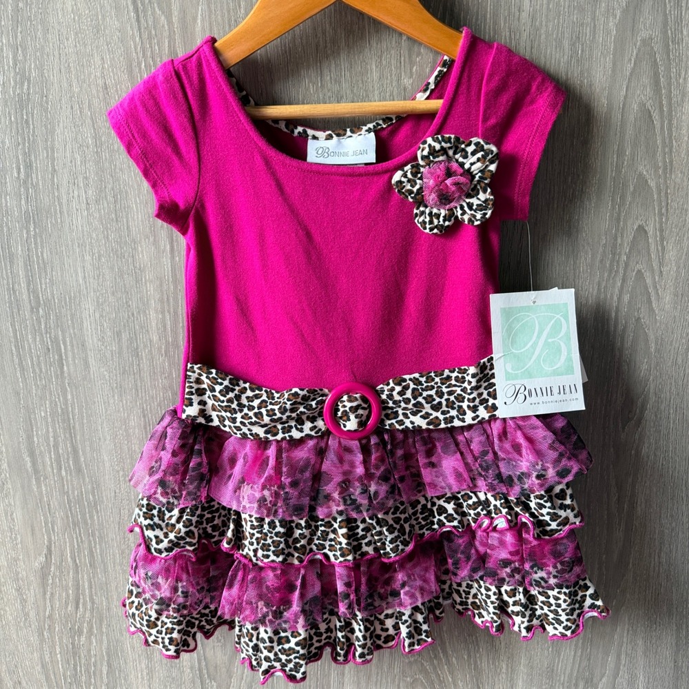 Bonnie‎ Jean Tutu Dress Girls 2T Fuchsia Leopard Animal Print Ruffle Party NWT